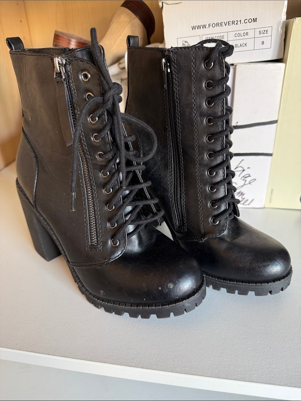 NWOT Soda Black Lace-Up Chunky Heel Ankle Boots